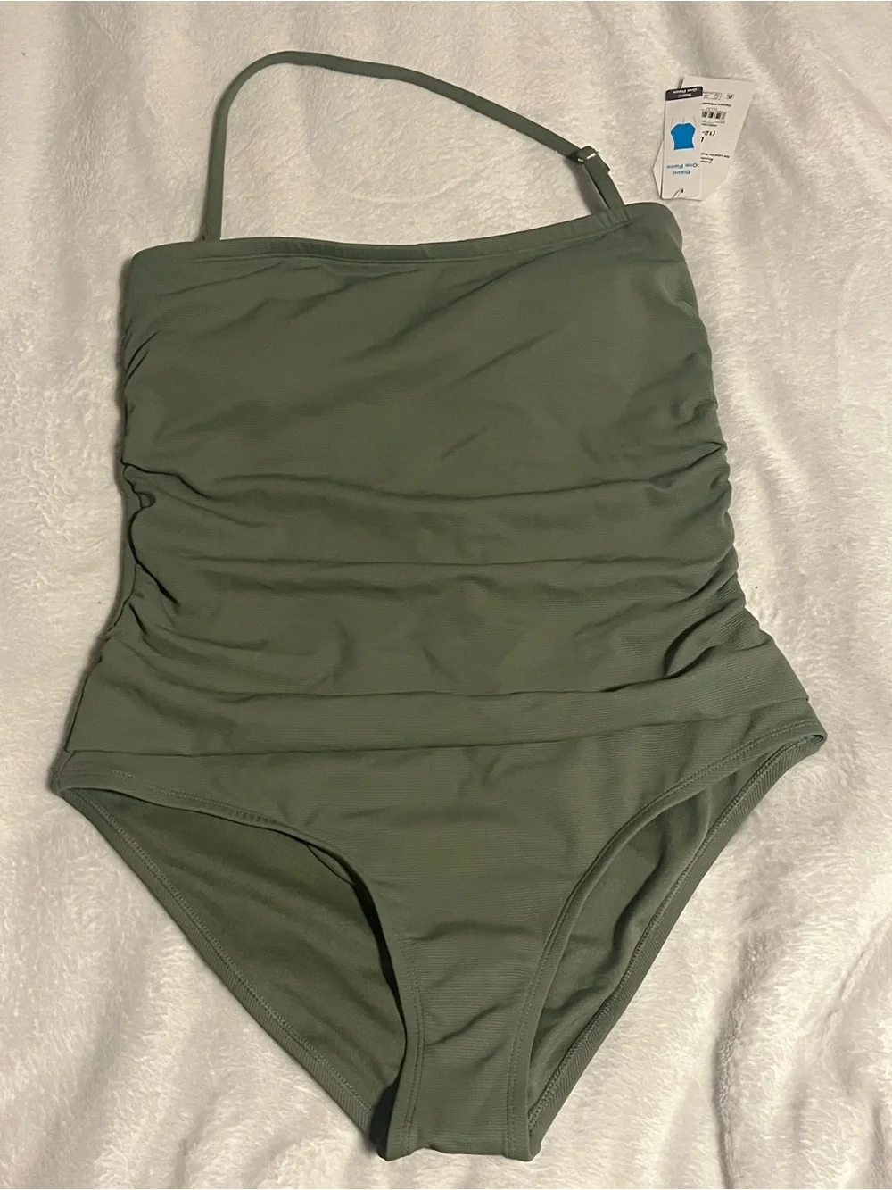 Women’s Olive Green One-Piece Swimwear with Ruching